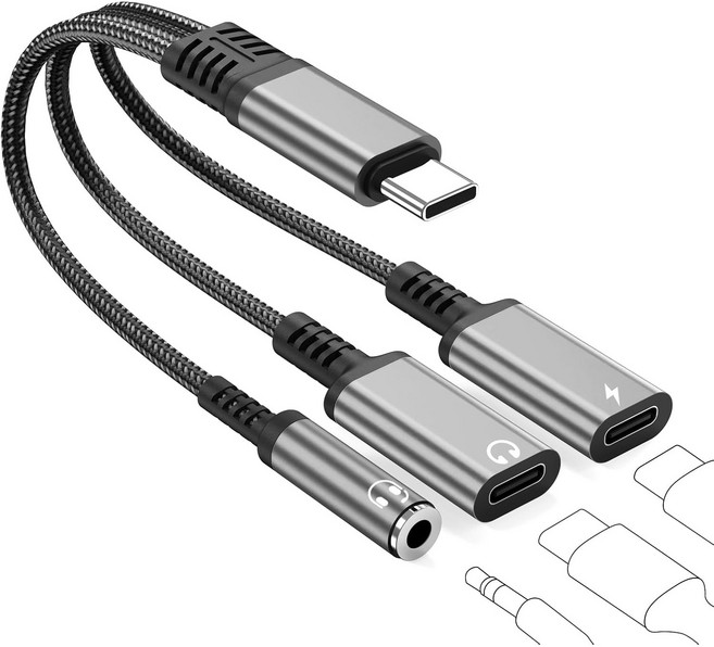 C타입 이어폰 충전 동시사용 듀얼 젠더 3.5mm 헤드폰 변환 어댑터 갤럭시 아이패드 음악 게임 영상 통화 커넥터 C타입 이어폰 충전 동시 변환젠더 고속충전, 1개, 실버