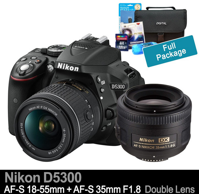 니콘카메라 D5300+18-55mm줌렌즈+35mm F1.8 인물단렌즈 [더블렌즈셋]+64GB+가방+UV필터+리더기+청소셋 [풀셋트 포함] k, 단품