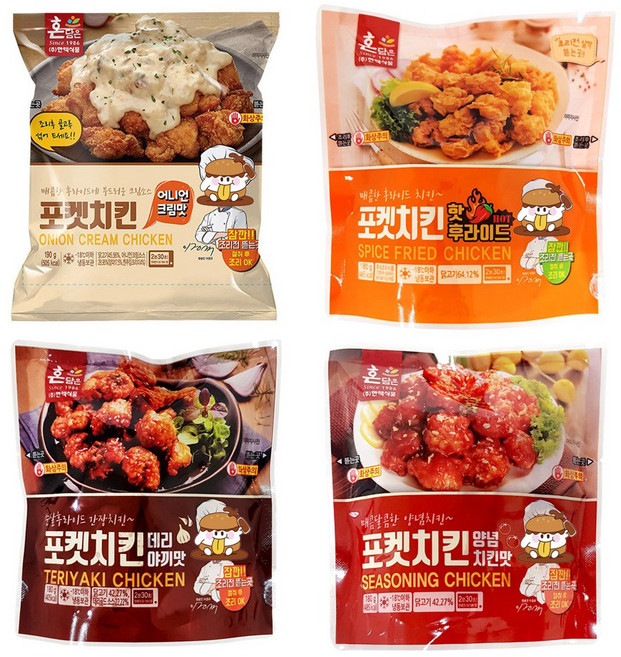 한맥 포켓치킨 4종 혼합 데리야끼 핫후라이드 양념치킨 어니언크림, 1세트, 732g