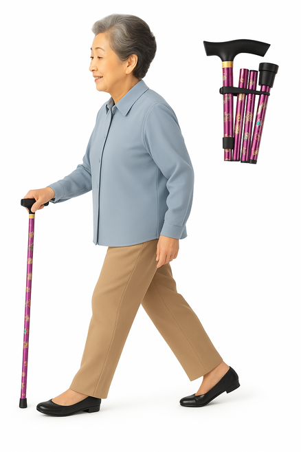 플로엔트 초경량 꽃무늬 접이식 지팡이 어르신 길이 조절 패션 휴대용 지팡이, 1개, 퍼플(Purple)