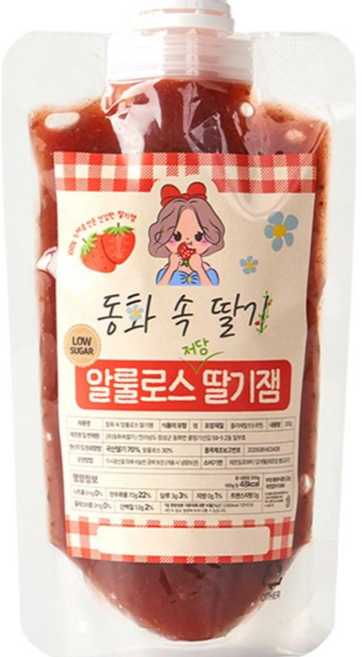 동화속딸기 간편 파우치 무설탕 저당 저칼로리 알룰로스 딸기잼, 1개, 200g
