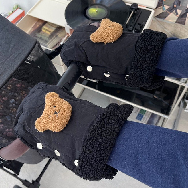 유모차장갑 방한 핸드머프 손잡이, 블랙, 1개