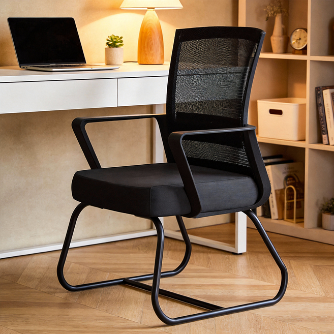 바퀴없는 메쉬 고정형 게이밍 의자 허리편한 컴퓨터 의자, 블랙