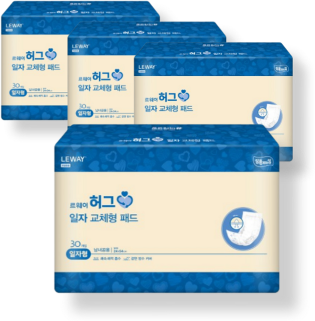 미래생활기저귀 르웨이 허그 일자형 패드, 4개, 30개입, FREE(onesize)