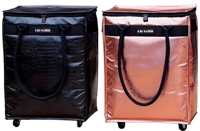 리오홈 55L 초대형 롤링도트백 바퀴달린 접이식 핸드카트 쇼핑카트 시장 장바구니, 핑크, 1개