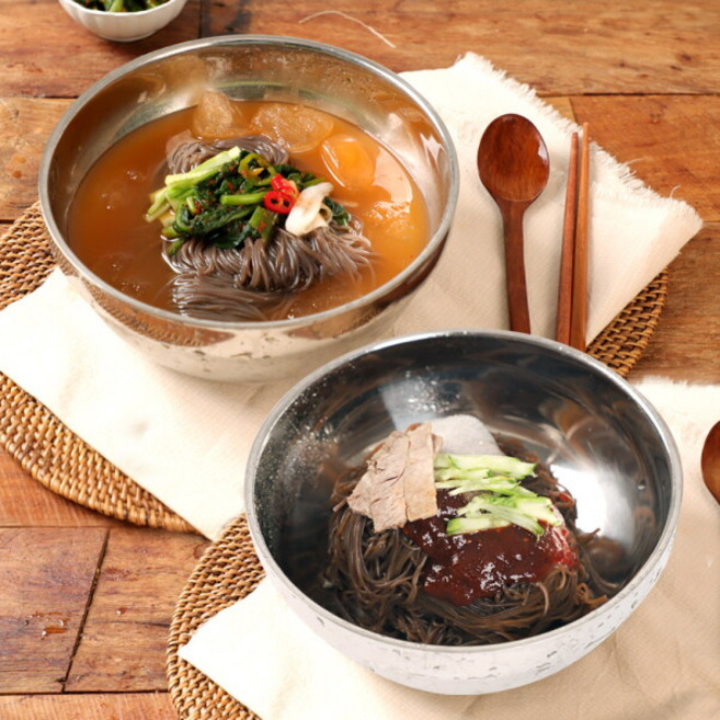 [냉면家] 매콤 시원한 칡 물냉면 5인분+비빔냉면 5인분 (사리2kg+열무육수350gx5봉+비빔장300g) /10인분, 1개