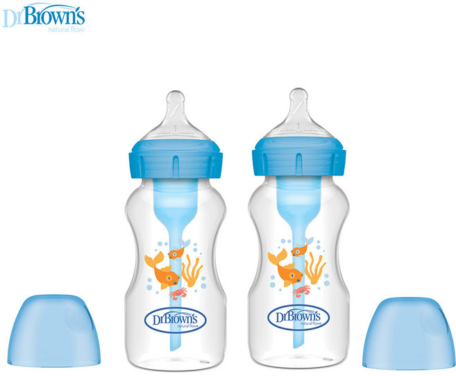 닥터브라운 와이드넥 옵션스 플러스 골드피쉬 PP 젖병, 2개, 270ml, 블루