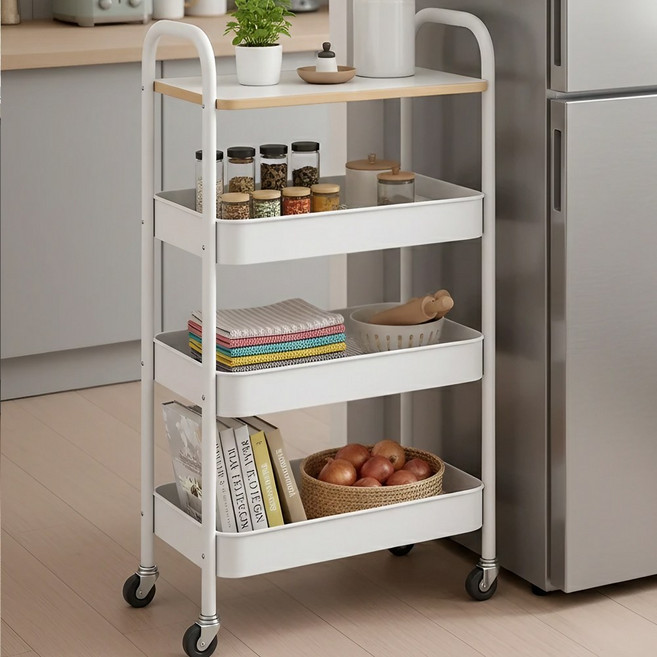 라온프리 튼튼한 철제 이동식 트롤리, 화이트, 4단