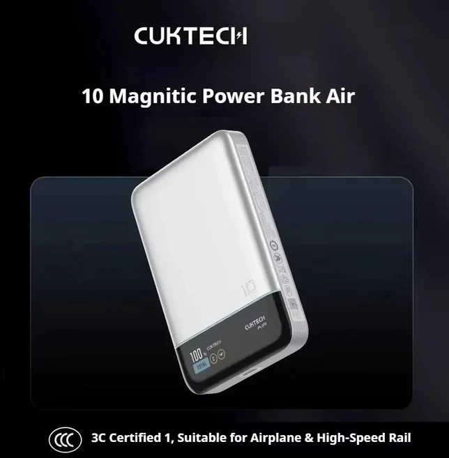 CUKTECH 10 마그네틱 파워뱅크 에어 10000mAh 고용량 55W MAX 고속 충전 CCC TFT 스크린 디지털 디스플레이, 01 10 Air-Silver, 01 10000mAh