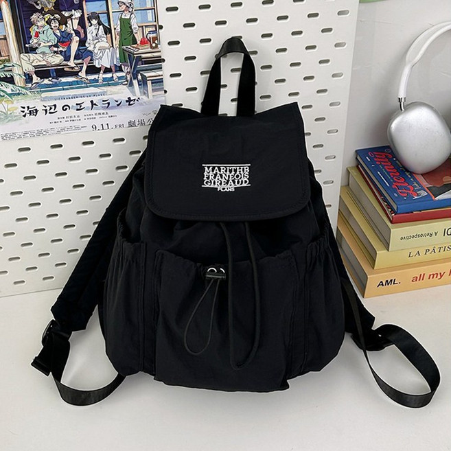 빅무드 멀티 포켓 복조리 백팩 단색 심플 버킷 대학 직장 가방