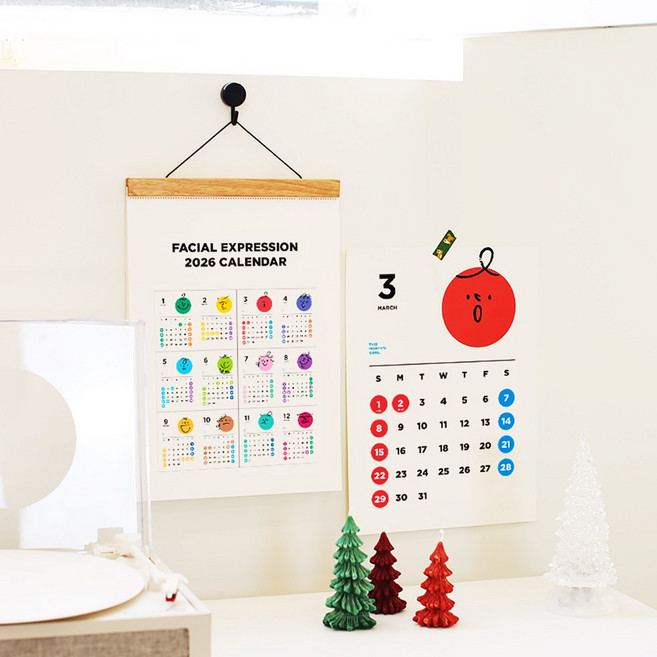 2026 페이셜 우드 벽걸이달력 B4 스마일캘린더, 1개, 페이셜 우드벽걸이B4