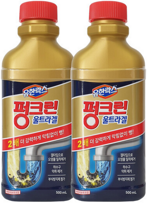 유한락스 펑크린 울트라겔 배수구세정제 x2/막힘제거/악취제거, 1개, 500ml