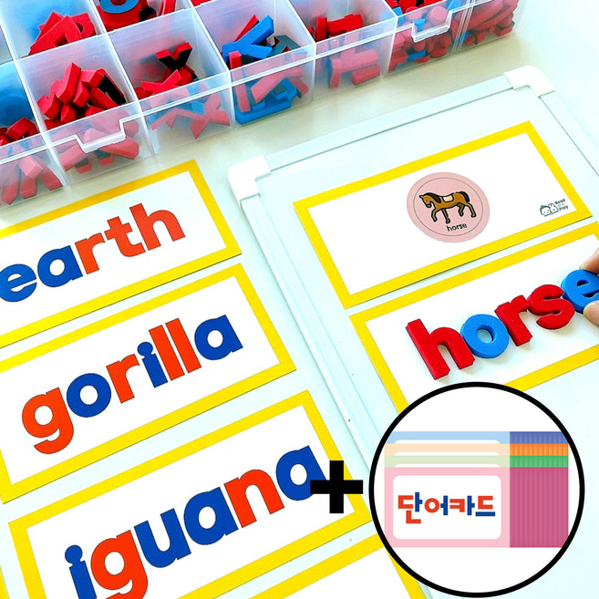 자석교구 리드앤플레이 자석글자 영어공부 유아 알파벳 5세 6세 7세 자석놀이, 파란색자음+빨간색모음(영어.정리케이스포함), 1개