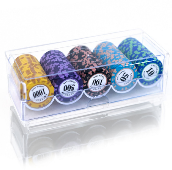 지스터프 국제규격 카드게임 카지노칩 포커칩 100P 아크릴 케이스 세트, 1개, 칩 100P+아크릴케이스