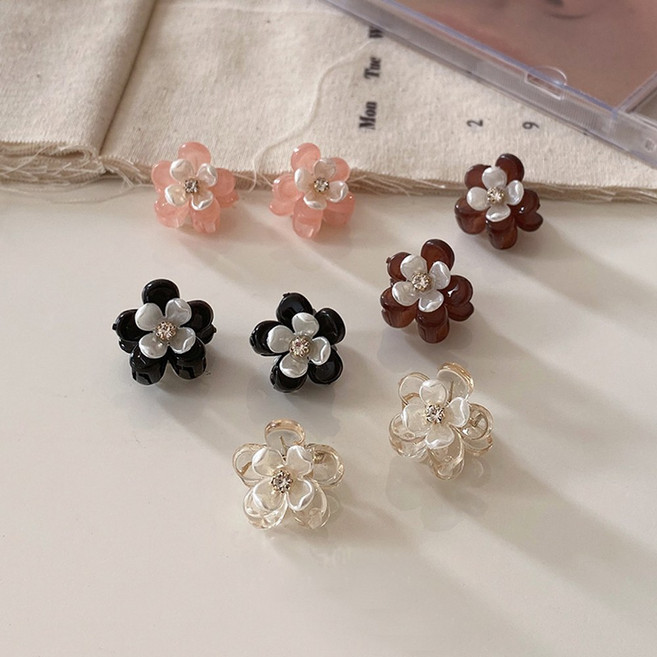 블링살롱 4개 세트 쁘띠 꽃잎 미니 자개 플라워 앞머리 집게핀 4컬러 포인트 앞머리삔 초미니 집게 헤어핀