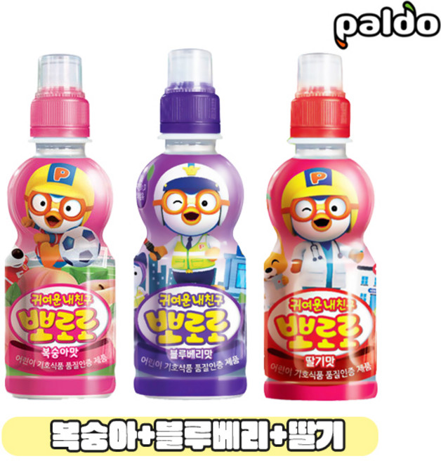 팔도 뽀로로음료수 235ml 3가지맛 12개/무배/복숭아맛4+블루베맛4+딸기맛4, 1개