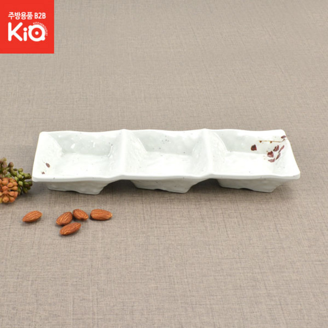 (올핀) 마름모3칸 M살구 찬기 사각종지 돌산 멜라민 고급접시 DS-6950