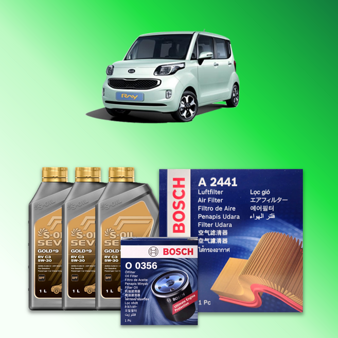 레이 (TAM) 1.0 가솔린 엔진오일세트 세븐골드 9 RV C3 5W30, 세븐골드9 RV C3 엔진오일세트, 기본세트▶엔진오일세트만 구매하기