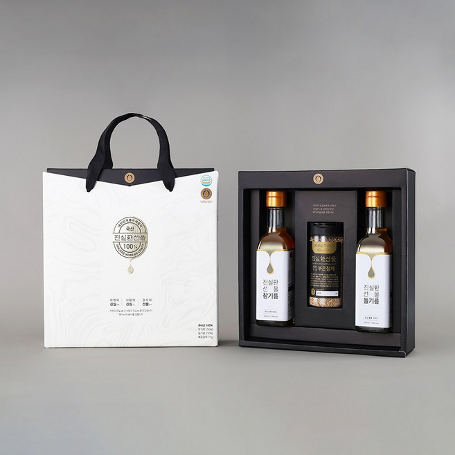 [진실한 선물] 참기름 & 들기름 & 볶은참깨 선물세트 (200ml), 1개