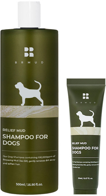 비알머드 릴리프 머드 샴푸 포 도그스 500ml + 20ml 저자극 강아지 샴푸 피부병 각질 완화 무향, 1세트, 520ml