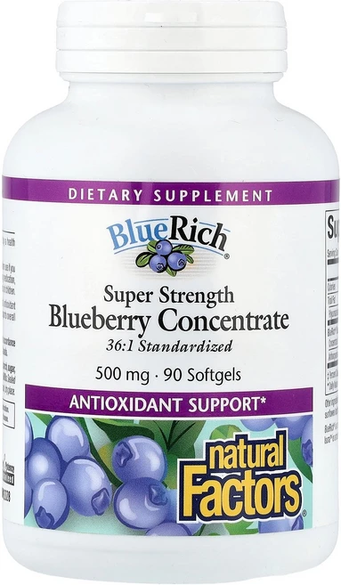 Natural Factors BlueRich 고강도 블루베리 농축물 500mg 소프트젤 90정, 1개 - 쿠팡