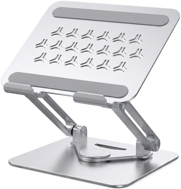 BuddhiGear 프리미엄 알루미늄 태블릿 거치대 360도 회전 접이식 높이조절 노트북 겸용 안정형, 1개, 실버, P27