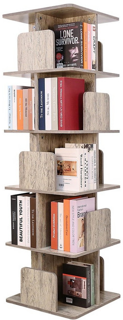 BuyJM MIT低甲醛旋轉書櫃 BO070 書架 收納架 展示櫃 置物櫃 邊櫃 隔間櫃 櫃子 角落架 層架, 灰木色, 2層