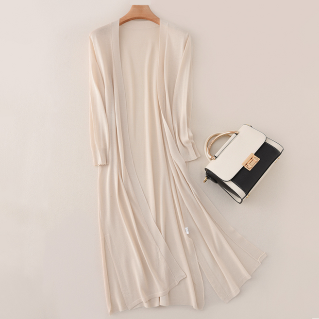 NUNUHANA 여성 슬림 린넨 시스루 롱가디건 얇은 자외선차단