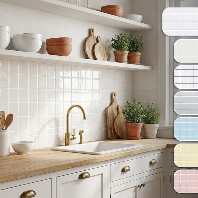 샤인홈리빙 DIY 입체형 접착식 데코타일 시트지 주방 욕실벽 셀프인테리어, 3D무드타일_시그니처화이트10P