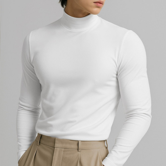 루크 남성 긴팔 반목 티셔츠 남자 겨울 가을 고탄력 폴라티 체형 커버 슬림핏 터틀넥 부드러운 긴목 목티 이너 레이어드 상의