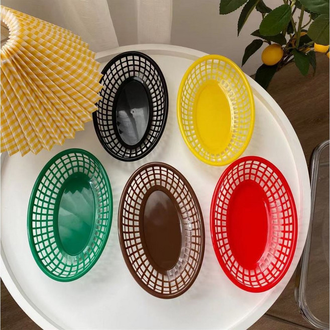 (청림스토어)레트로 감자 튀김 간식 바구니 바스켓 플라스틱 비비드 레드 옐로우 그린 블루 브라운 화이트 블랙