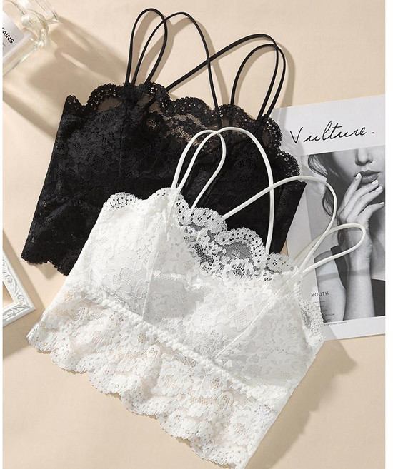 Siluno 여성 나시 레이스 크롭 브라탑 세트