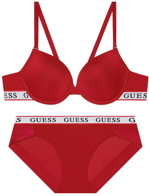 게스언더웨어 화이트 밴딩 레드 브라 팬티 세트