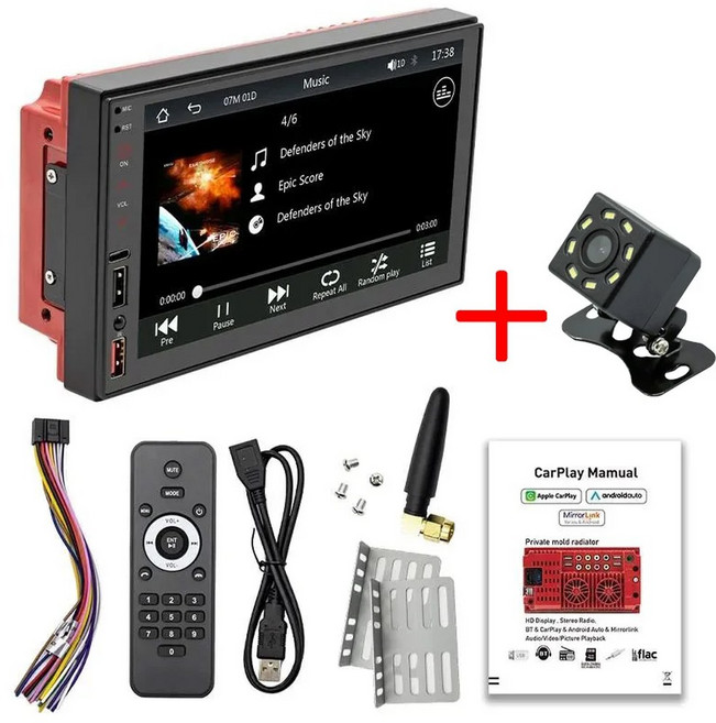 2 핸즈프리 멀티미디어 MP5 스테레오 USB 카플레이 플레이어 블루투스 시스템 헤드유닛 안드로이드 오디오 자동차 딘 라디오, FS02C With Camera