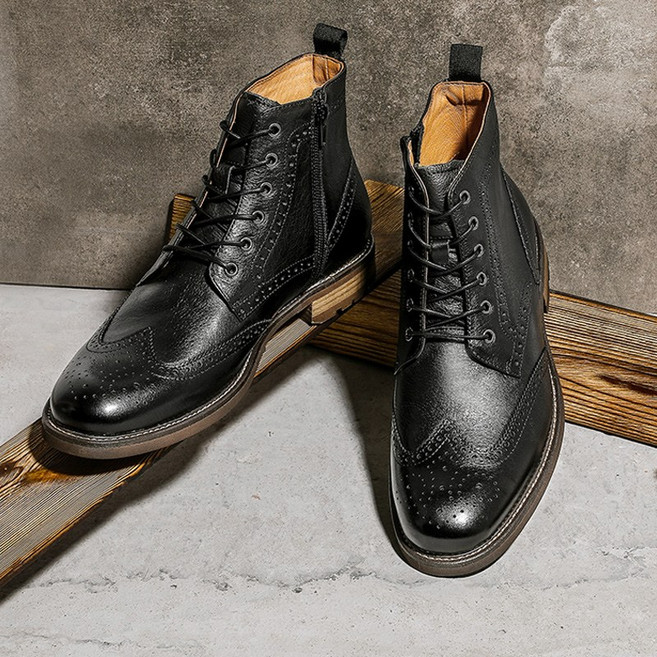 DESAI 브로그 디자인 남성 가죽 부츠 레이스업 스타일 복합 소재 아웃솔