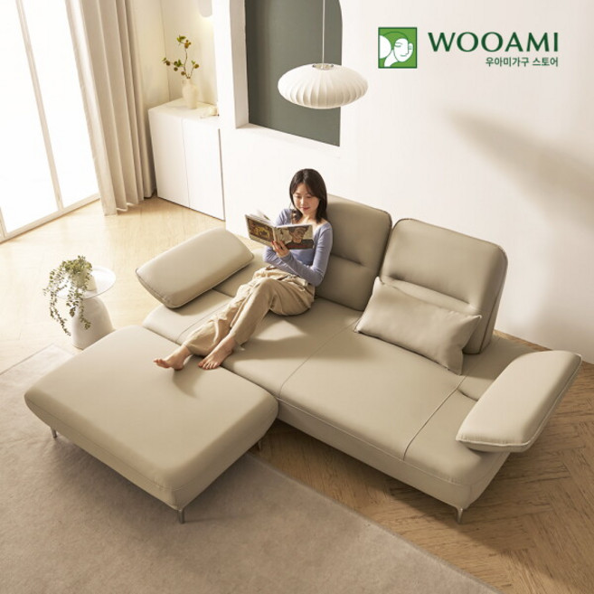 [우아미가구] [착불]카리안 3인용 가죽 스윙 소파+스툴*, 전체색:카멜