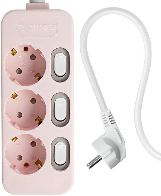 써지오 컬러 개별 멀티탭 전선형 3구 DH-2039-RT, 3m, 소프트핑크, 1개