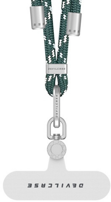 DEVILCASE 惡魔盾 6mm 單鉤可調式編織掛繩 掛片 手機掛繩, 雪松綠掛繩+白色360°墊片, 1個