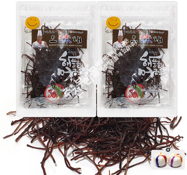 1+1 주셰프의 오미채 오징어(120g) x 2봉+자색옥춘사탕 20g 세트, 1세트, 240