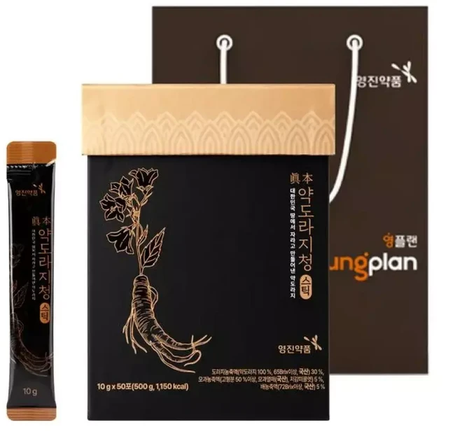 영진약품 진본 약도라지청 스틱 50포+쇼핑백 흑도라지청 도라지진액 도라지스틱, 10g, 1개