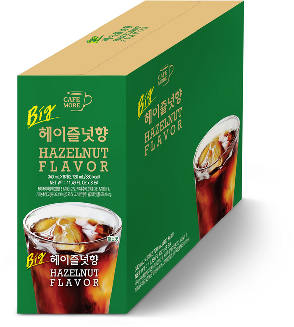 [카페모어 프리미엄] 빅 헤이즐넛 커피 (340mL 8팩입) 커피의 향과 맛이 최고입니다, 8개, 340ml