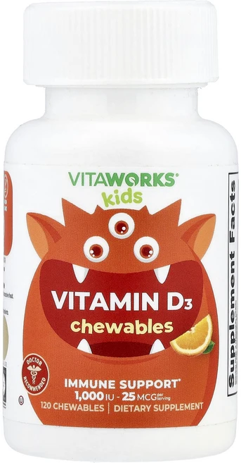 VitaWorks 어린이용 비타민D3 오렌지 츄어블 120정, VitaWorks어린이용비타민D3오렌지츄어블120정 - 쿠팡