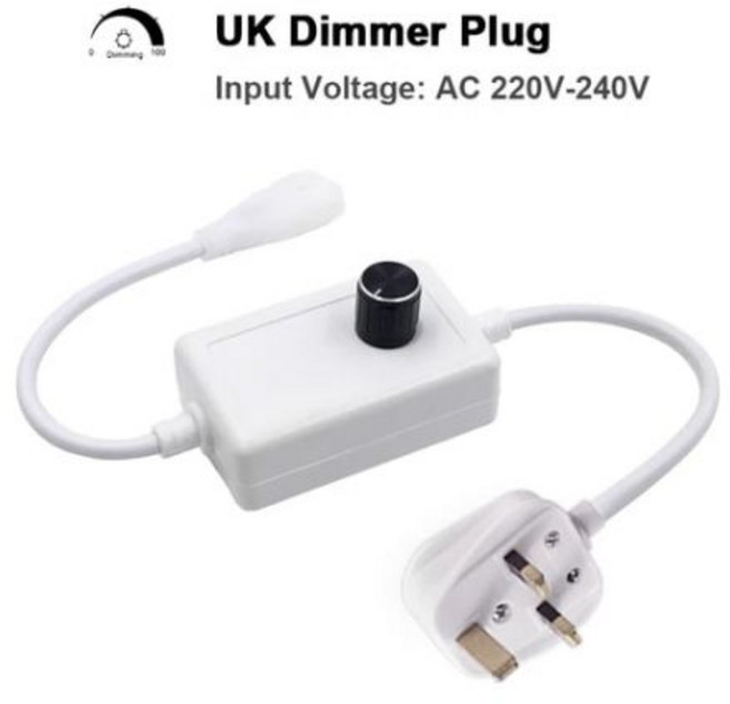 조광기 스위치가있는 AC 전원 플러그 공급 장치 COB LED 스트립 조명용 와이어/코드 110v 220v EU 288led/m 360led/m 케이블, [04]Dimmer Plug 220V UK, 1개