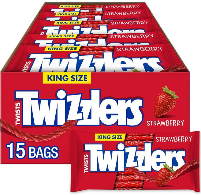 TWIZZLERS Twists 딸기 킹 사이즈 캔디 백 141.7g(5온스) (15개), 5 Ounce (Pack of 15), Licorice