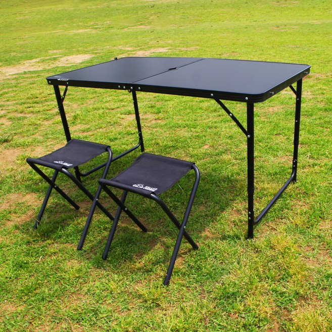 Kallus 대형 올 블랙 테이블 + 전용의자 2개 포함 3단 높이조절 1200mm