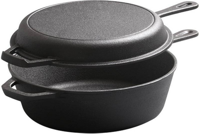 무쇠주물냄비 26cm 빵굽는냄비 솥밥솥 주철 이중 용도 스튜 수프 범용 냄비 무코팅 이중 손잡이 주방, 1개, 긴 손잡이 26cm 다용도 냄비