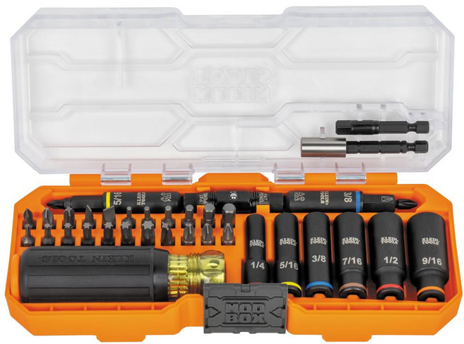 클라인 툴스 32502HD KNECT 임팩트 딥 웰 26비트 6개의 소켓 및 MODbox 포함 액세서리 등급 소켓 및 41피스 세트 드라이버 핸들 케이스, 41-Piece Set, 1개