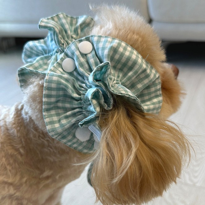 아엠댕댕 프릴체크 이어슈슈 강아지 귀통풍 스누드 염증밴드 귓병예방, 1개, 민트체크