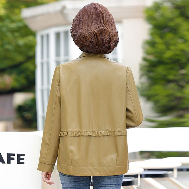 패션 엄마 봄 자켓 봄 가을 여성복 빅사이즈 중년 여성 가죽 자켓 루즈핏 여자 레더 재킷 LCC