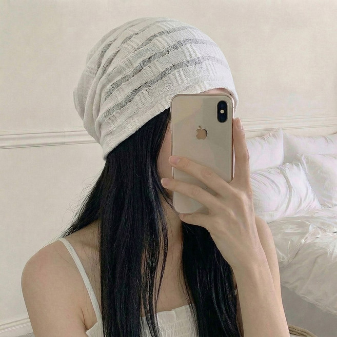 여성 시스루 니트 비니 여름 루즈핏 얇은 두건 망사 데일리 반다나 두건 패션 모자